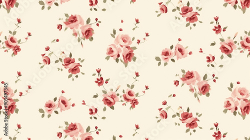 A pattern of small roses in shades of pink and red on an off-white background, patterns, background, wallpaper.