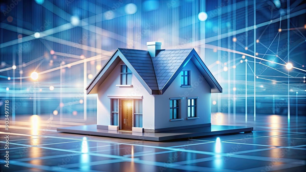Miniature smart home on abstract futuristic background, smart home, intelligent, technology, wi-fi, modern, house Miniature smart home on abstract futuristic background, smart home, intelligent, technology, wi-fi, modern, house