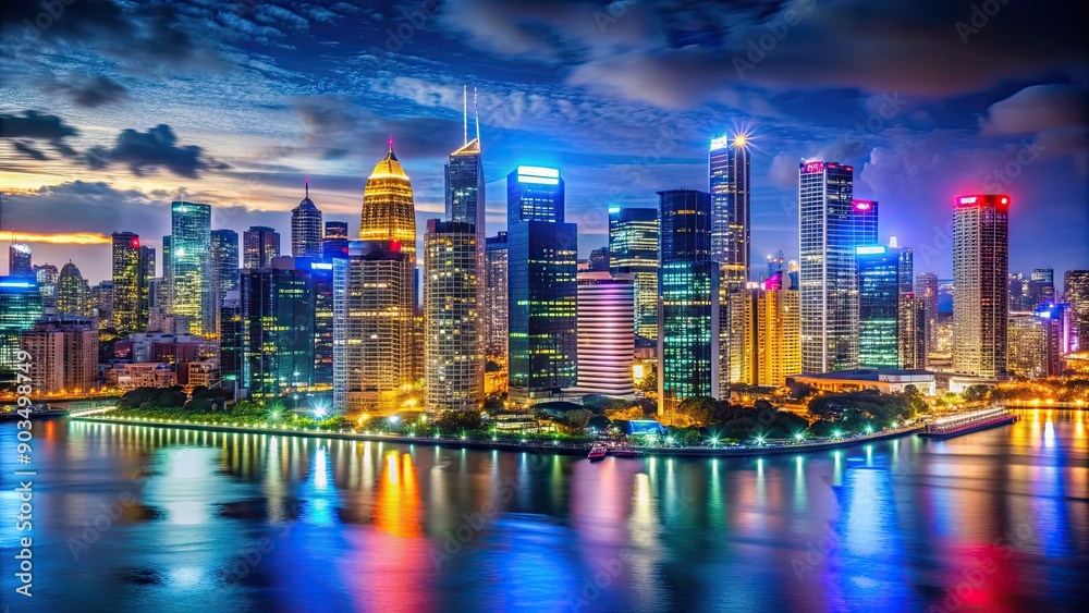 Fototapeta premium Vibrant city skyline at night with illuminated buildings and nightlife scene, cityscape, nightlife, urban, lights