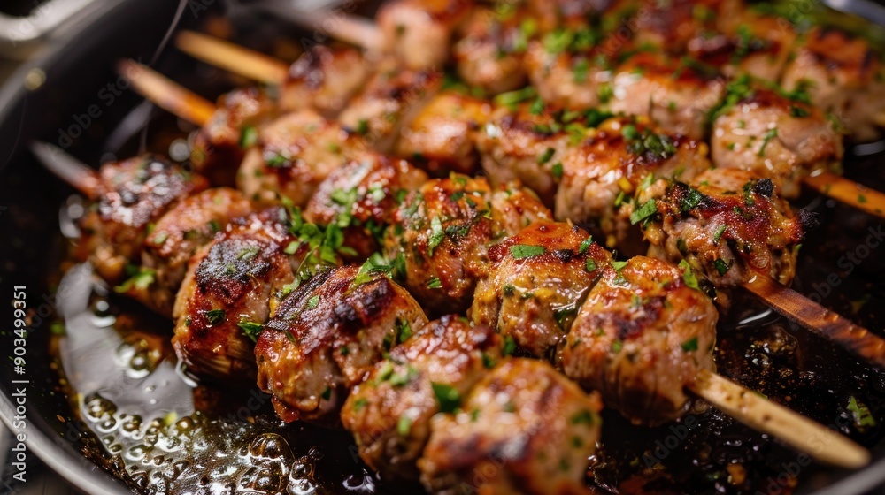 Closeup of Grilled Chicken Skewers Closeup of Grilled Chicken Skewers