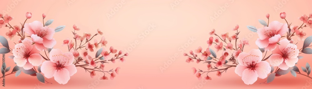 Elegant Cherry Blossom Flowers on Pink Background Elegant Cherry Blossom Flowers on Pink Background