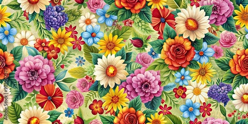 Abstract seamless pattern with colorful flowers and foliage , floral, abstract, seamless, pattern, wallpaper, background
