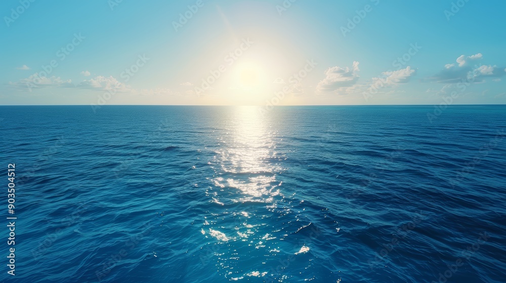 Fototapeta premium Bright Sun Over Calm Ocean Horizon