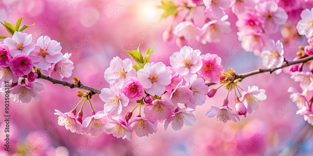 Pink cherry blossoms in full bloom against a soft-focused background, capturing the essence of springtime , flowers, petals Pink cherry blossoms in full bloom against a soft-focused background, capturing the essence of springtime , flowers, petals