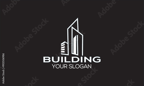 Building logo template design. building logo with modern frame. Isolated on black background.