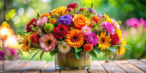 Beautiful floral arrangement with colorful flowers for home decor or event decoration, flowers, decor, floral, arrangement © Udomner