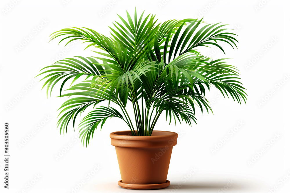 A miniature palm tree in a clay pot clipart, realistic style, tropical vibe, isolated on white background A miniature palm tree in a clay pot clipart, realistic style, tropical vibe, isolated on white background