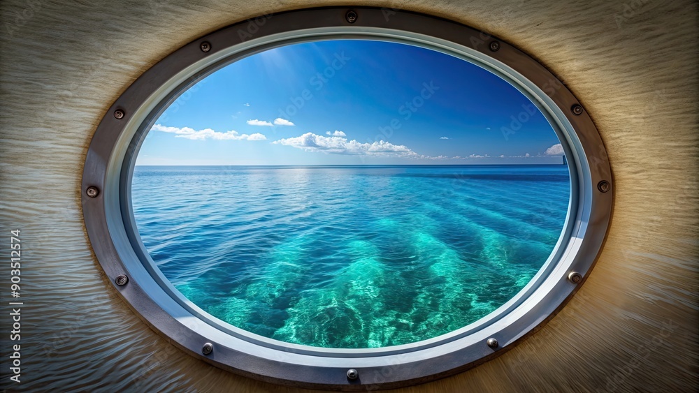 Porthole view of tranquil blue sea with clear horizon , ocean, water, view, porthole, boat, ship, horizon, blue, peaceful Porthole view of tranquil blue sea with clear horizon , ocean, water, view, porthole, boat, ship, horizon, blue, peaceful