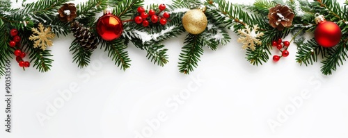 Festive Christmas banner web poster, header for website, colorful decorative decorations. Horizontal format New Year border poster. Xmas holiday background