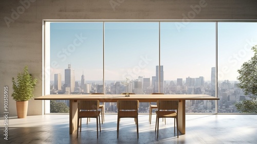 Interior of Modern House, Conference Room with Long Table and Chairs