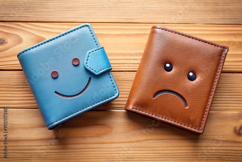 Both wallets with opposit emotional , happy day with smiling and unhappy concept. photo