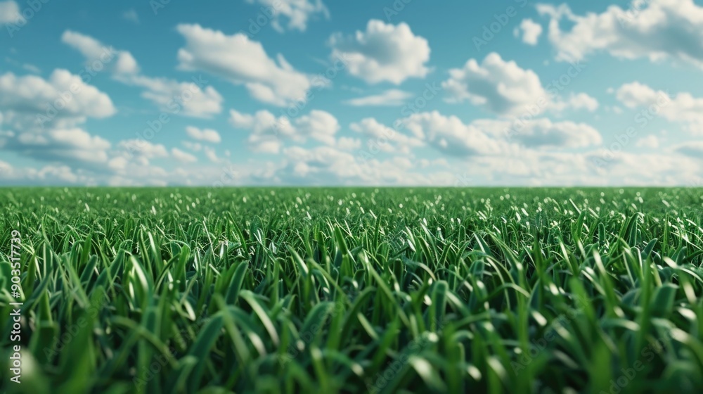 Lush green meadow under a bright blue sky with fluffy clouds serene summer 3D natural background vibrant outdoors deep depth of field landscape Lush green meadow under a bright blue sky with fluffy clouds serene summer 3D natural background vibrant outdoors deep depth of field landscape