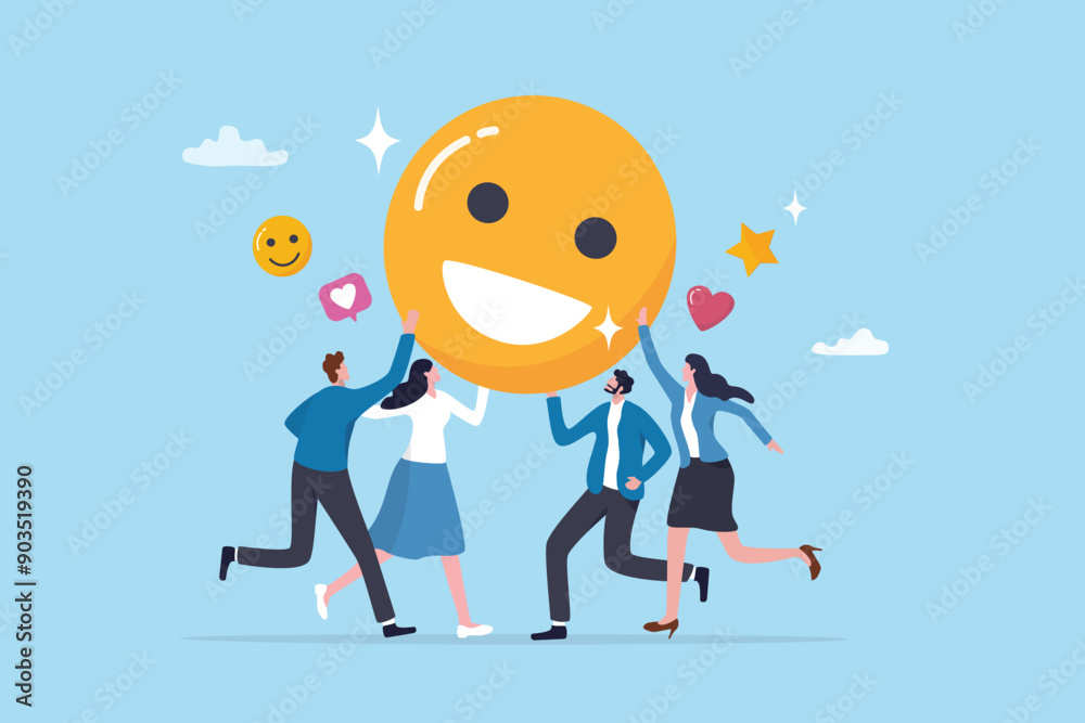 © Nuthawut - Employee satisfaction, workplace happiness or success team motivation, employee engagement or participation, feedback or company survey rating concept, business people employee with smile happy face. © Nuthawut - Employee satisfaction, workplace happiness or success team motivation, employee engagement or participation, feedback or company survey rating concept, business people employee with smile happy face.