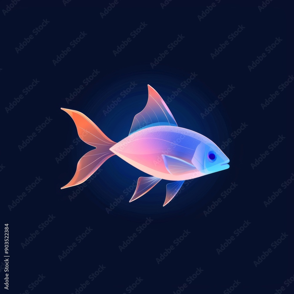 Naklejka premium A geometric fish icon with a minimalist design featuring subtle gradient colors.