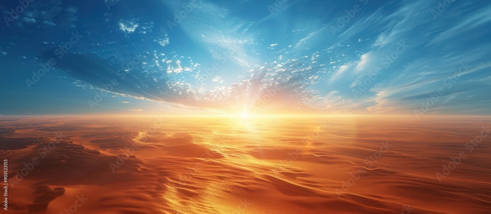 Fototapeta premium Stunning Sunset Over Expansive Desert Landscape with Dramatic Sky and Clouds