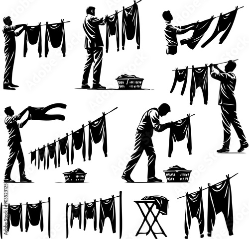 man drying clothes silhouette illustration
