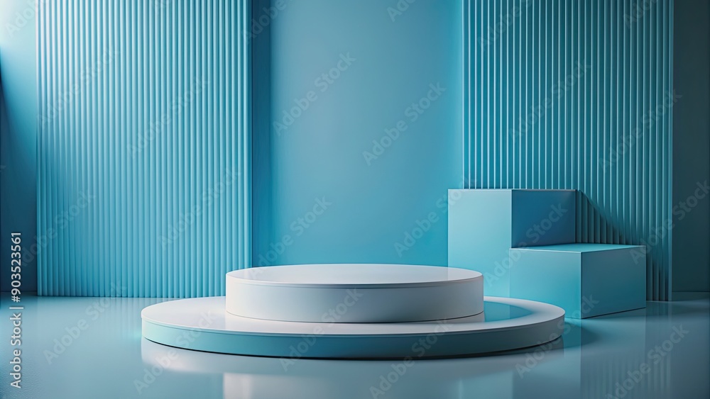 Abstract geometric podium for product display on a blue background, render, abstract, minimal, geometric, forms Abstract geometric podium for product display on a blue background, render, abstract, minimal, geometric, forms