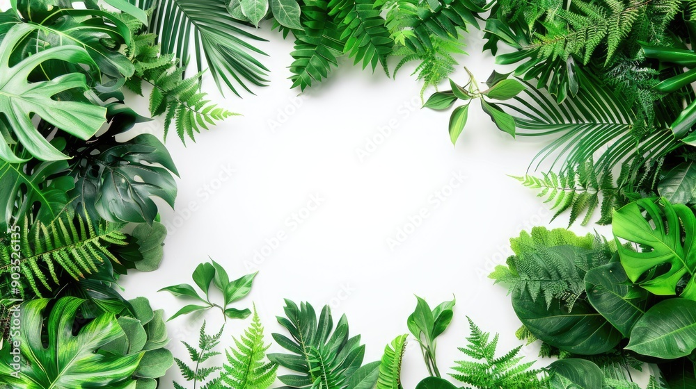 Tropical Leaves Frame on White Background
