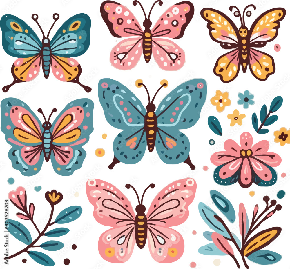 beautiful childish butterflies vector set beautiful childish butterflies vector set