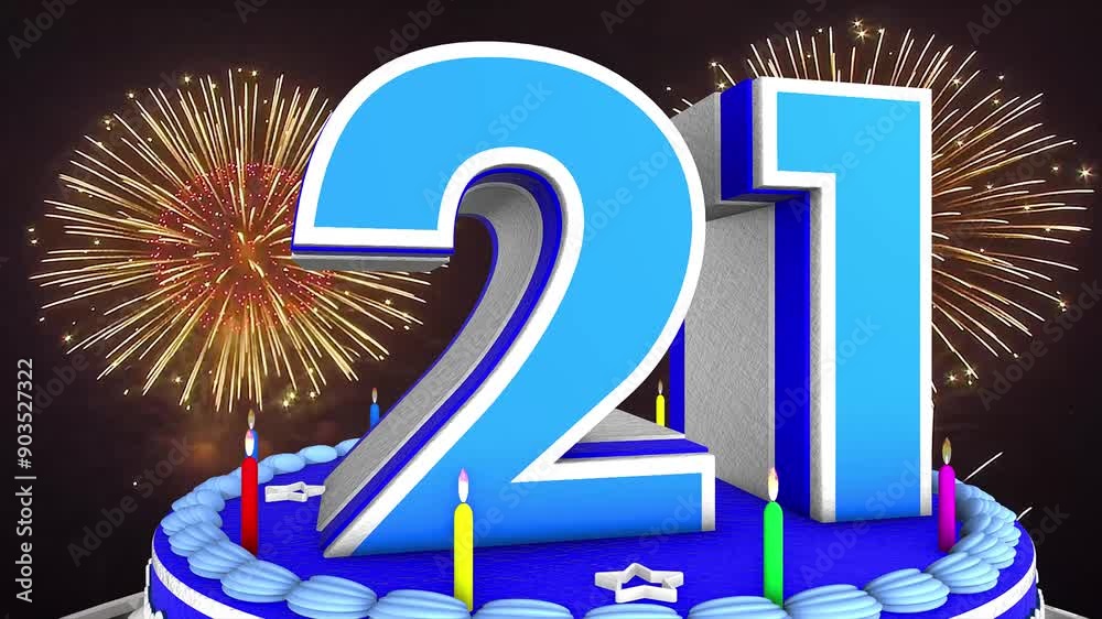21 years, 21st birthday kids, children cake animation 3d render with ...