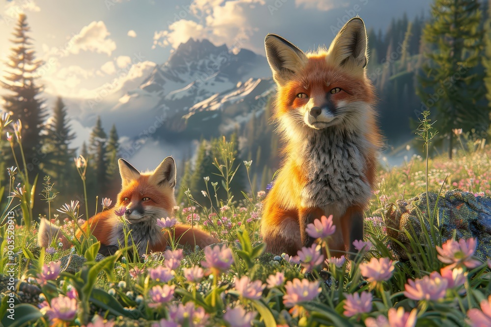 Photo realistic alpine meadow scene Photo realistic alpine meadow scene