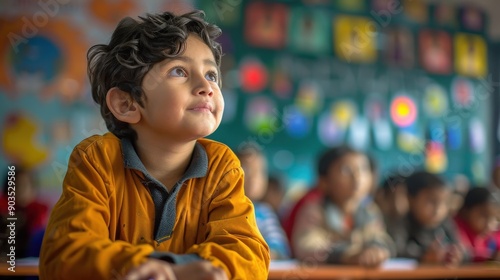 An intriguing image that shows children engaged in critical thinking exercises in an intellectually stimulating classroom setting, capturing their attention as well as their joy photo