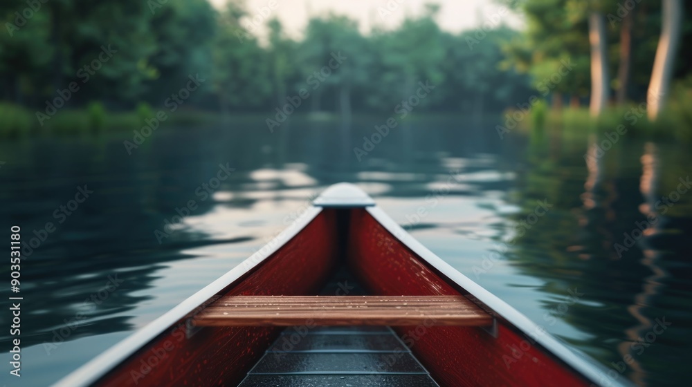 Serene and peaceful canoe ride on a tranquil river surrounded by lush forested banks in a scenic summer landscape setting Depth of field creates a calming immersive atmosphere for an exploratory Serene and peaceful canoe ride on a tranquil river surrounded by lush forested banks in a scenic summer landscape setting Depth of field creates a calming immersive atmosphere for an exploratory