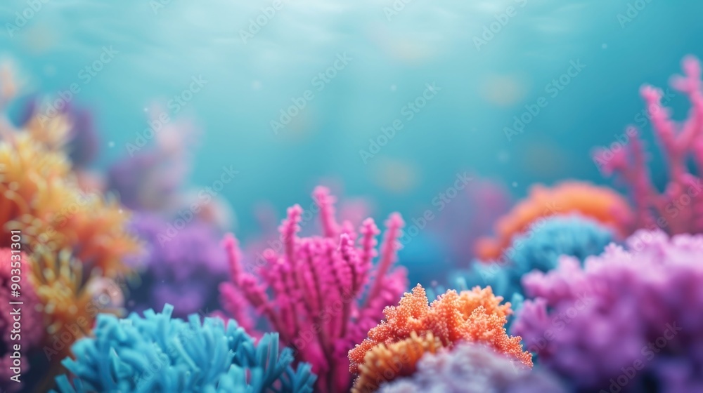 Fototapeta premium Vibrant and colorful underwater scene featuring a lush coral reef ecosystem teeming with diverse marine life The deep depth of field creates a captivating 3D background