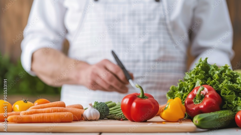 Overhead view of a tabletop with various fresh vegetables fruits and other healthy ingredients arranged with charts and graphs Overhead view of a tabletop with various fresh vegetables fruits and other healthy ingredients arranged with charts and graphs