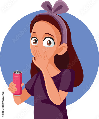 Girl Burping from a Fizzy Soda Drink Vector Illustration. Teenager consuming an excessive amount of carbonated beverages 
