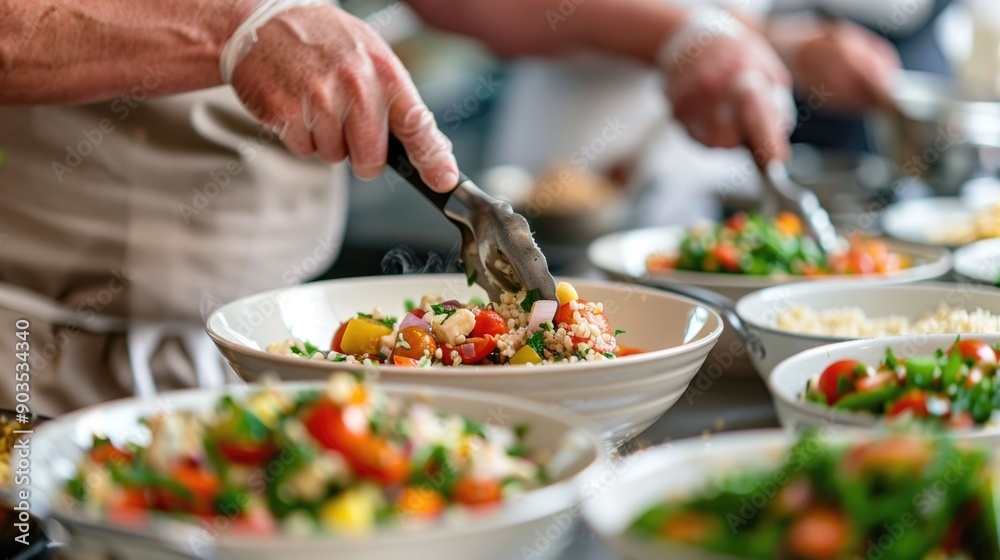 Hands on cooking with whole grains and fresh ingredients being prepared in a senior cooking workshop setting Hands on cooking with whole grains and fresh ingredients being prepared in a senior cooking workshop setting