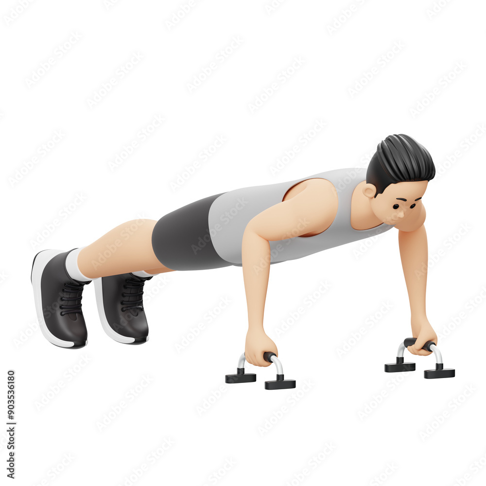 3D Character Man Exercise Push Up Stand Bar 3D Character Man Exercise Push Up Stand Bar