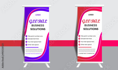 Creative conception of a flat design template for a business roll-up banner stand poster brochure, presenting modern exhibition advertising styles. Display. Publication Cover. Vector stock