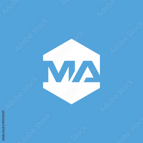 MA letter logo design in hexagon