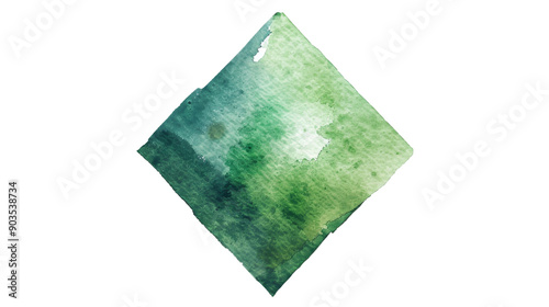 This artistic watercolor texture features shades of green, isolated on a white background, transparent background.