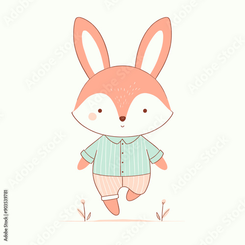 Cute cartoon bunny wearing a shirt and pants. Isolated on a white background. Perfect for children's books, prints and other designs.