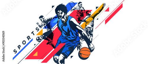 Banner template for national sports day football, basketball, tennis and volleyball background. world sports celebration