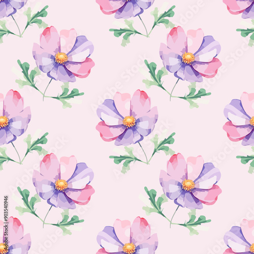 Seamless floral pattern with watercolor flowers