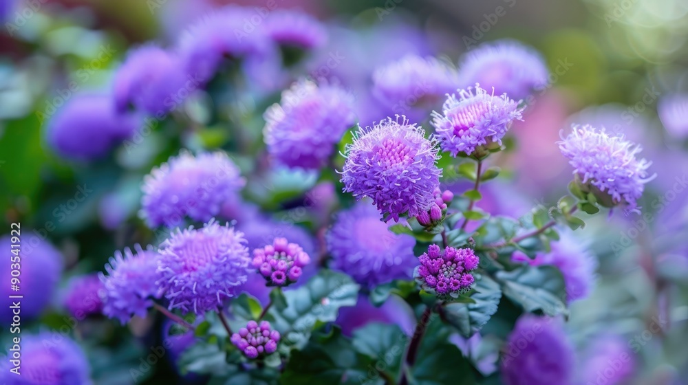Ageratum mexicanum flowers close up in a garden horizontal image Ageratum mexicanum flowers close up in a garden horizontal image