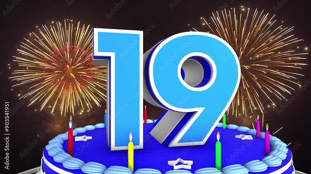 19 years, 19th birthday kids, children cake animation 3d render with ...