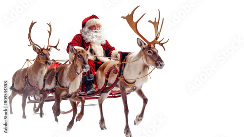 Santa Claus ready deliver presents on sleigh with reindeer