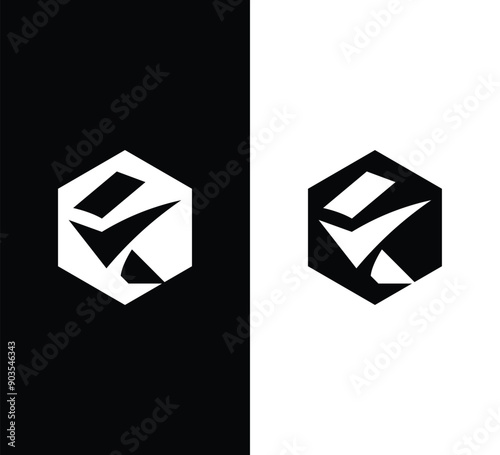 Letter F checkmark logo design in hexagon shape