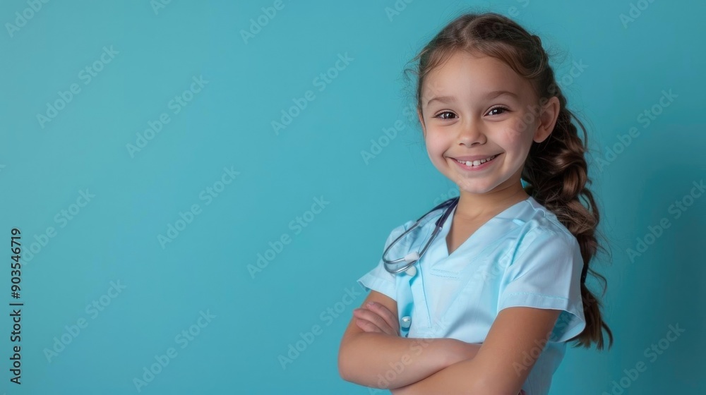 Portrait photography of a cute little Occupational Therapist professional happy smiling arm crossing, studio shot isolated on single color background ,editorial style, shoot by DSL Portrait photography of a cute little Occupational Therapist professional happy smiling arm crossing, studio shot isolated on single color background ,editorial style, shoot by DSL