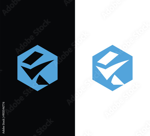 Letter F checkmark logo design in hexagon shape