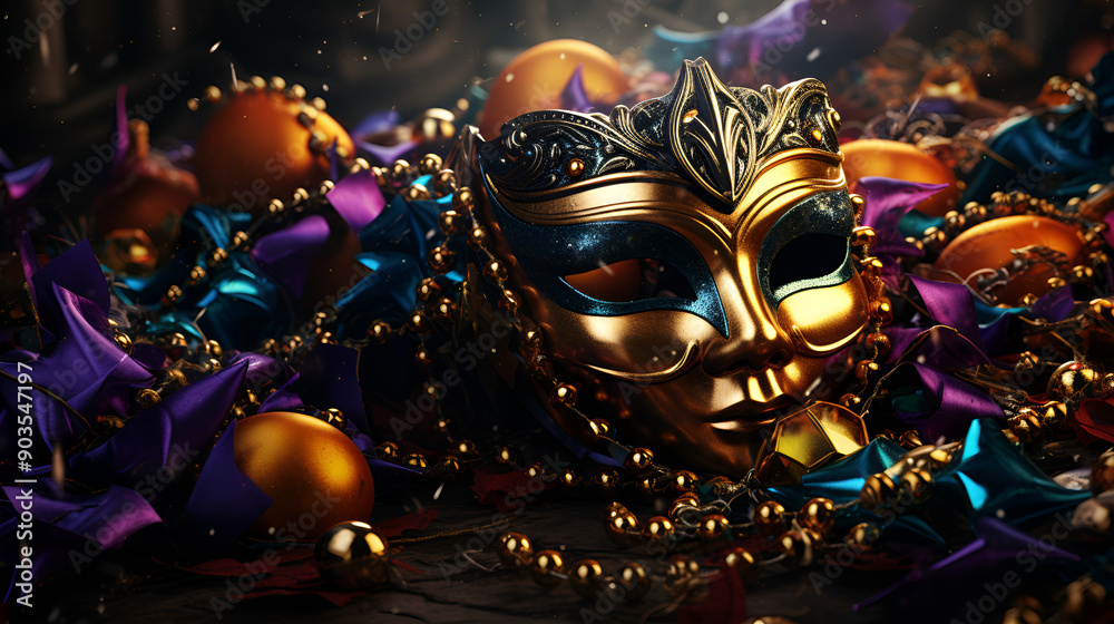 Elegant Mardi Gras Mask with Gold and Purple Designs Elegant Mardi Gras Mask with Gold and Purple Designs