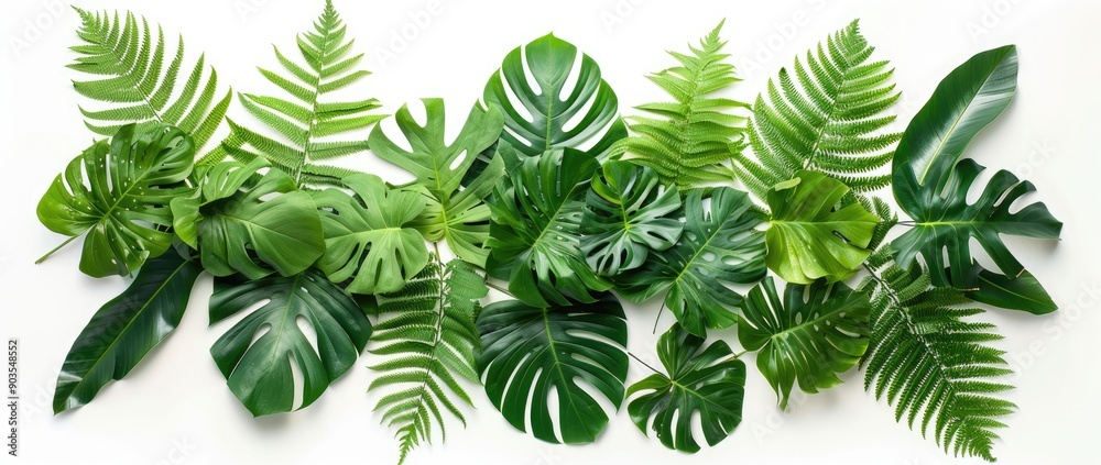 Tropical Leaves Arrangement on White Background Tropical Leaves Arrangement on White Background