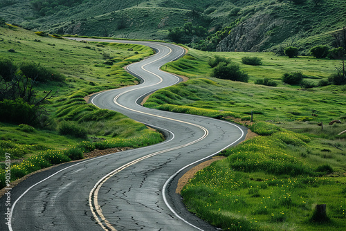 Straight road winding through a landscape, symbolizing ethics photo