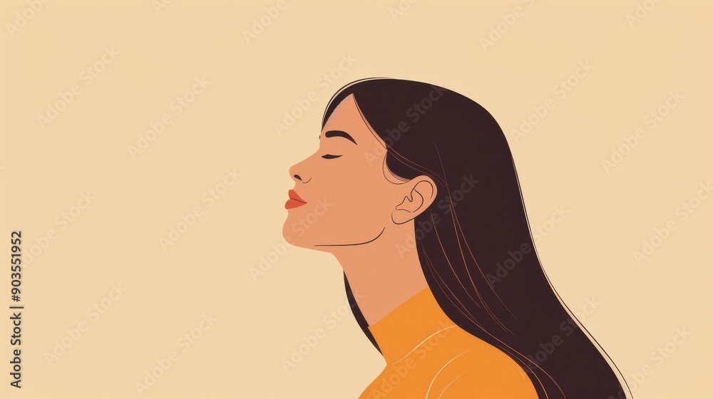 Chinese minimalism illustration, silhouette portrait of a woman with straight hair, flat illustration Chinese figure illustration on soft cream background, minimalist lines Chinese minimalism illustration, silhouette portrait of a woman with straight hair, flat illustration Chinese figure illustration on soft cream background, minimalist lines