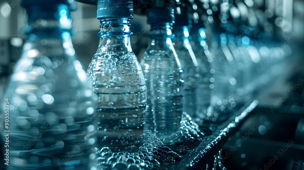 Automated Water Bottle Filling on Production Line Automated Water Bottle Filling on Production Line