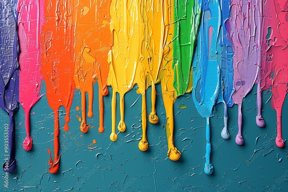 Vibrant multicolored paint drips background Vibrant multicolored paint drips background